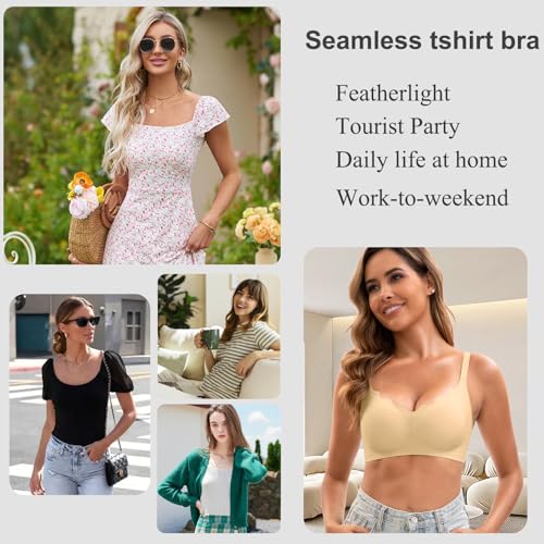 Image of Womens Seamless Tshirt Jelly Bras 3 Pack Wireless Comfy Bralettes | No Show under Clothes,Full Coverage,No underwire with Lightly Support for Small Chest,Removalble Fixed Pads