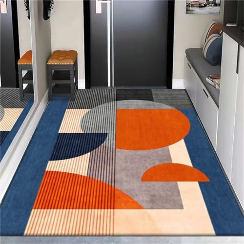 Tapis durable antidérapant 160x210cm orange et bleu géométrique - 2