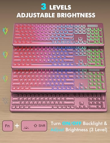 Image of Wireless Keyboard and Mouse Combo, RGB Backlit, Rechargeable & Light Up Letters, Full-Size, Soft Typing, Sleep Mode, 2.4GHz Quiet Keyboard Set for Mac, Windows, Laptop, PC, Trueque (Wine Red)