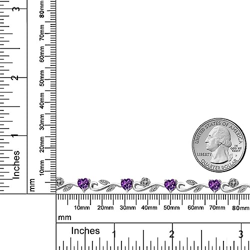 Gem Stone King 925 Sterling Silver Heart Shape Purple Amethyst and White Lab Grown Diamond Greek Vine Flower Tennis Bracelet For Women (4.24 Cttw, 7.5 Inch)3