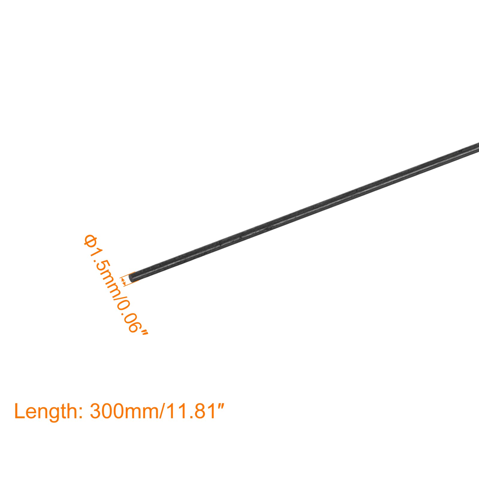 sourcing map Fibre carbone Tige, 1,5mm x 300mm pour RC Avion Bricolage Outil Aile Tube Quadcopter Bras, Paquet de 6