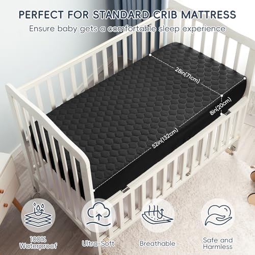 Image of david's kids 2 Pack 52''x28'' Waterproof Crib Mattress Protector Pad Cover Stretch up to 8 inch, Fitted Standard Crib and Toddler Mattresses, Soft and Breathable for Boys Girls, Machine Washable, Black