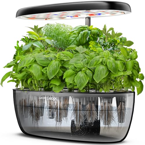 Ahopegarden Indoor Garden Hydroponics Growing System: 12 Pods Plant Germination Kit Garden Kit Growth Lamp Countertop with LED Grow Light Hydrophonic Planter Grower Harvest Vegetable Lettuce