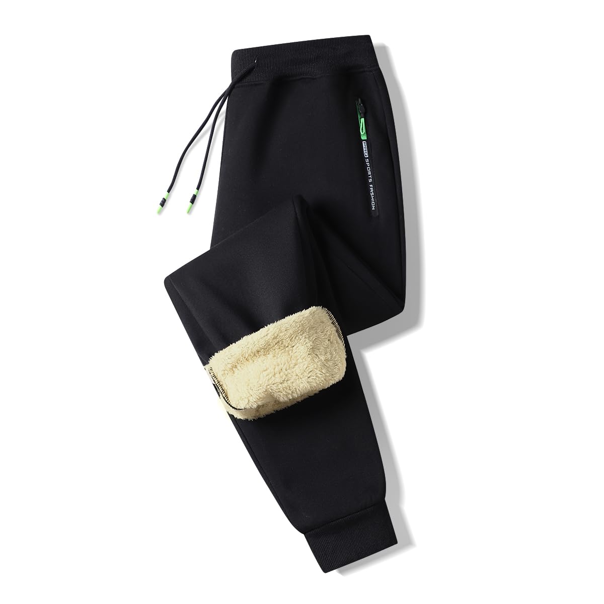 ZOXOZ Jogginghose Herren Baumwolle Thermo Gefüttert Warme Winter Fleece Traininghose Sporthose Lang mit Reißverschluss Taschen