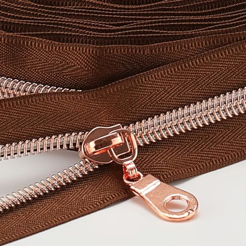 The Yards - Cremallera de nailon marrón con dientes de latón envejecido, 10 deslizadores para bolsas de manualidades