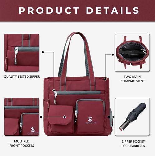 Image of Lusive's Double Pocket Handbag for Women: Stylish, Ideal Companion for Work, Travel, Polyester Material, Spacious 10-liter Capacity, 6 Pockets. (Black & Grey)