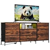 Garvee Modernes LED TV Sideboard mit 8 Schubladen – Integrierte LED-Beleuchtung – Stabiler Stahlrahmen & Spanplatte – Viel Stauraum – Für Wohnzimmer & Schlafzimmer – Braun – Maße: 160x35x68cm –