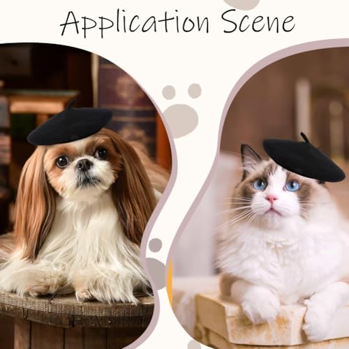 GORGECRAFT Katzen Baskenmütze Hut Hund Beanie Stirnband Wolle Haustier Welpen Französisch Künstler Beanie Baskenmütze Mini Caps Kleiner Hund Kopfschmuck Dekor Kostüm Haarschmuck für Party Cosplay