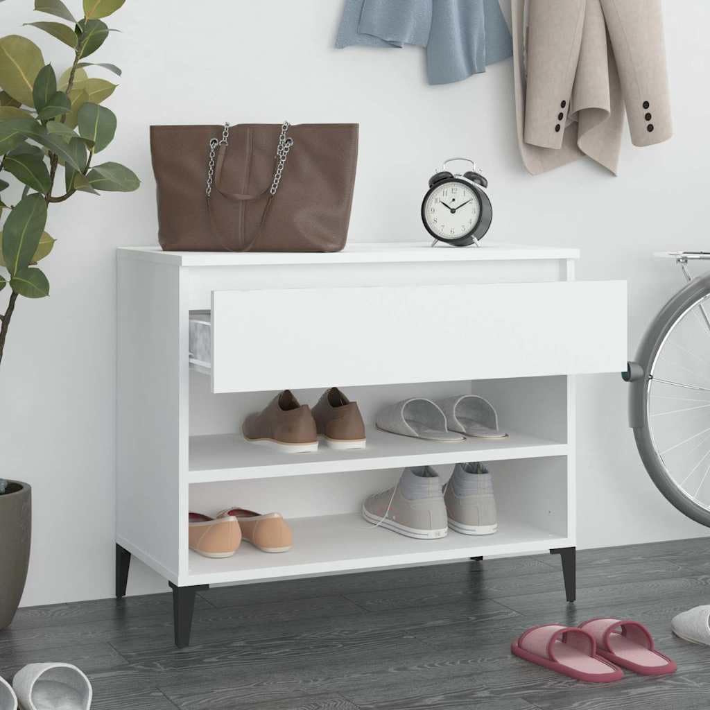 Stojak na buty Drewniany Sklejka Biały 70x36x60 cm