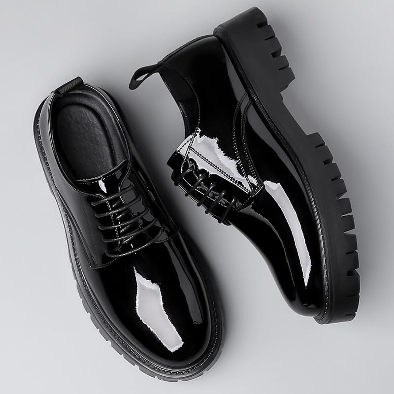 Men's Shiny Patent Leather Dress Shoes Mens Leather Lace Up Platform Oxfords Casual Slip-on Loafer Oxford Lightweight Casual Walking Shoes3
