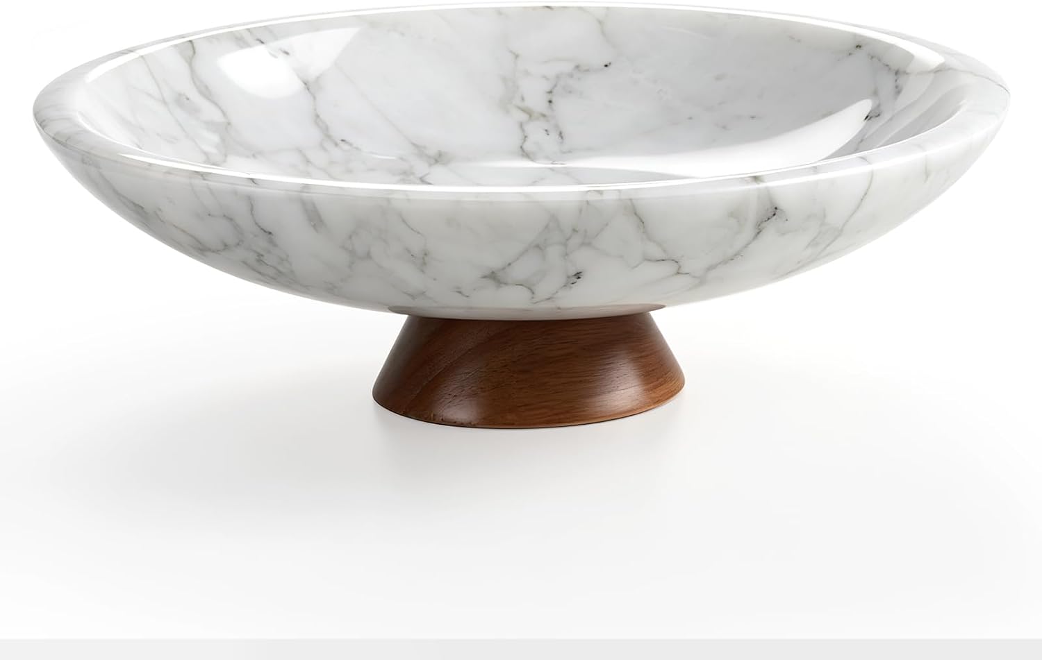 Marble Decorative Bowl with Wood Stand - 11" Natural Stone Fruit Bowl
