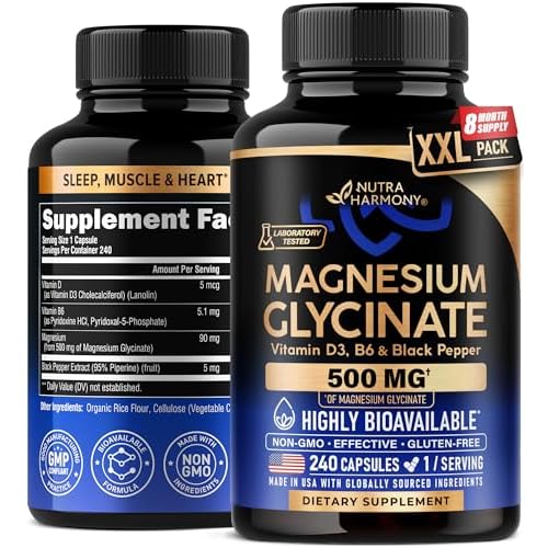 Magnesium Glycinate 500 mg - Chelated Supplement - 98% High Absorption - Support for Sleep, Muscle & Heart Health - Made in USA, Lab Tested & Non-GMO - 240 Capsules