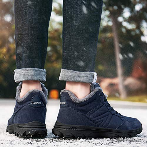 UPSOLO Mens Winter Backpacking Mountaineering Hiker Field Anti-Slip Water Resistant Trekking Fully Fur Lined Shoes Walking Lightweight Hiking Boots(6919 Blue 42) - Thumbnail 2