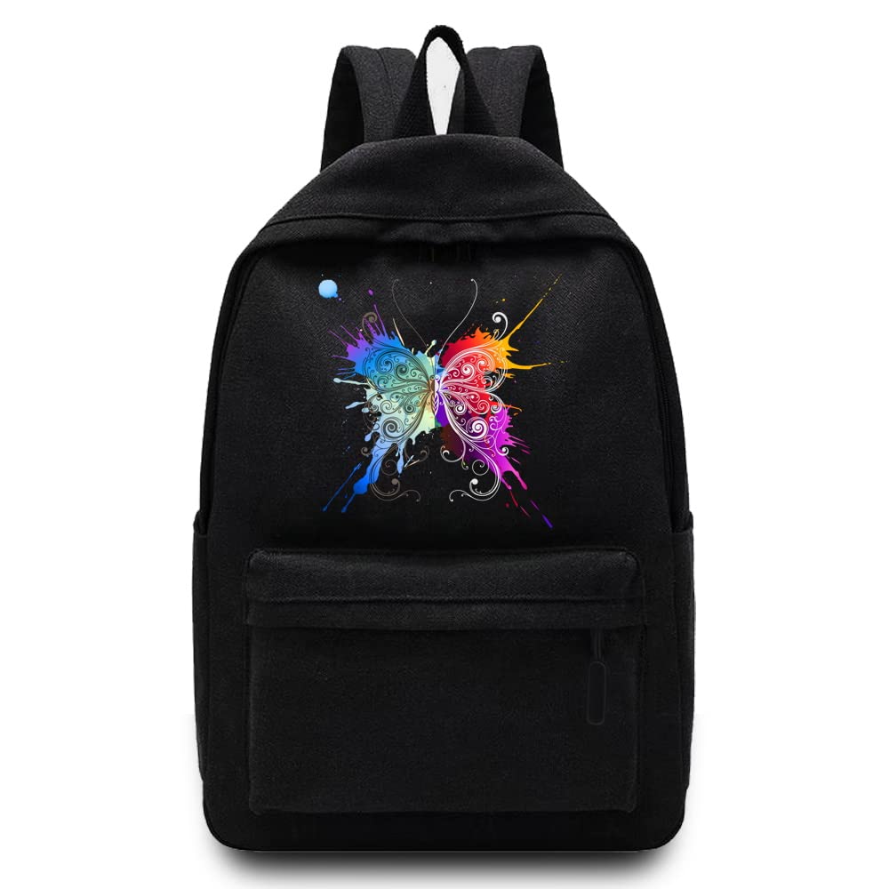 Basics Backpack/Daypack with Padded Shoulder Straps, Side Pockets Hiking Daypack Walking Rucksack Foldable Camping for Water Bottle and Laptop Sleeve, (Paint Butterfly)