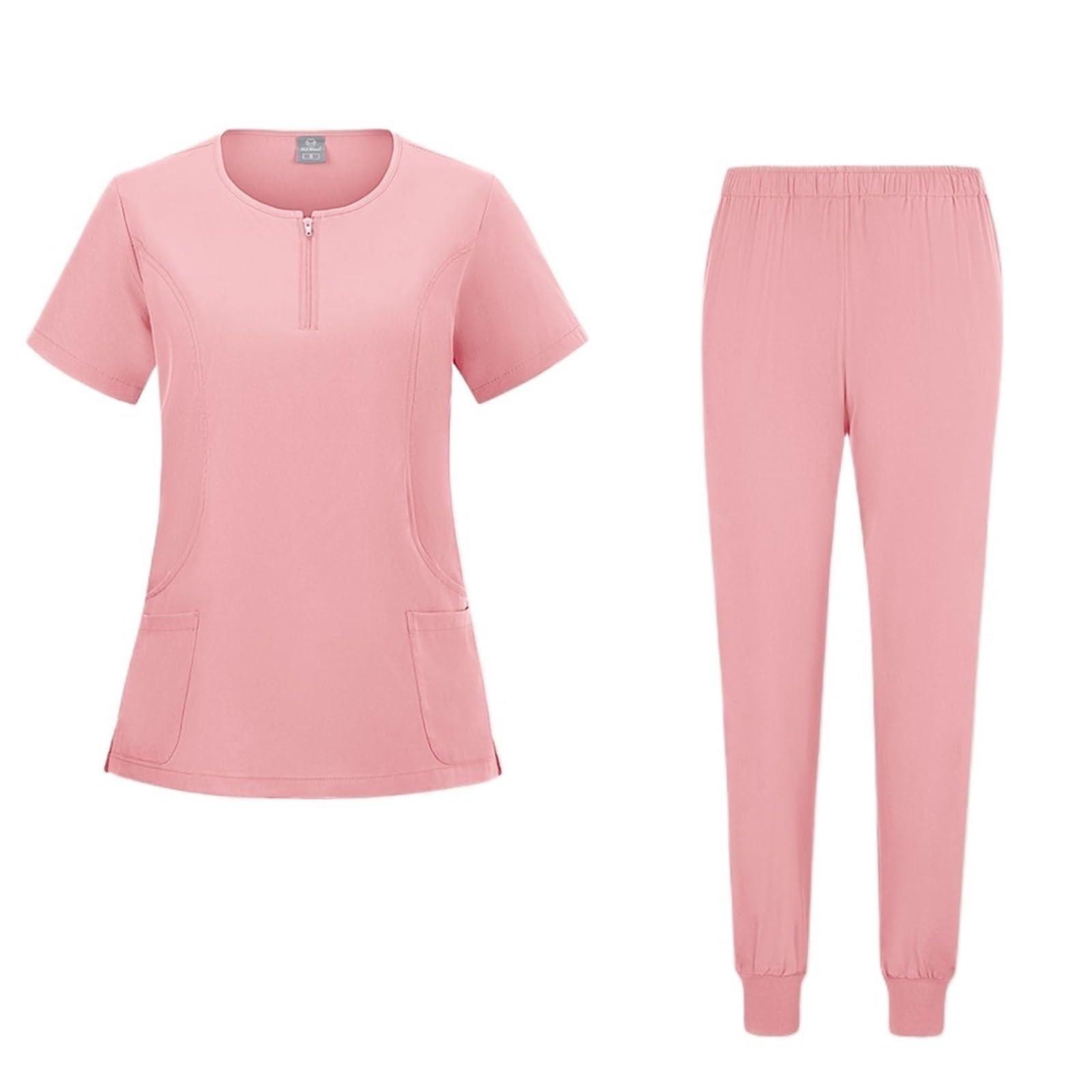 AHUFGN Nurse Scrubs Women Hospital Dental Clinic Doctor Nurse Sets Uniforms Medical Surgeon Costume Pediatric Nursing Clothes Work Suit(Pink,XL)