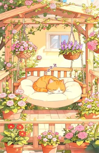 Puzzle de 300 piezas para adultos: reduce el estrés con el diseño de gato en el jardín