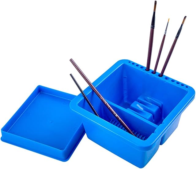 Paint Brush Washer Cleaner Pot Artist Brush Cleaning Bucket Multi-Function Art Pen Barrel Plastic Brush Washer Box with 12 Hole Brush Holder and Lid Palette for Watercolor Acrylic Oil Painting. (Blue)