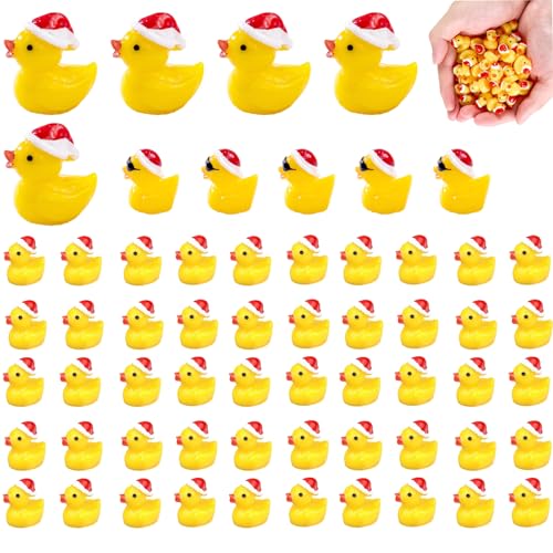 60PCS Christmas Ducks Christmas Duck Tiny Ducks Tiny Mini Miniature Ornaments for Slime Dollhouse Garden Decoration