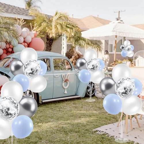 Image of ZJDHPTY 4Set Light Blue Silver Balloon Stand Table Centerpieces Party Decor | Boy Baby Shower Decorations,Birthday Graduation Bridal Shower Baptism Corporate Retirement New Years Eve Party Supplies