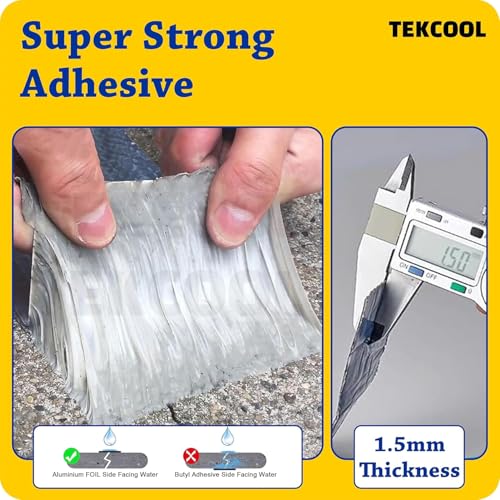 Image of TEKCOOL Super Strong Adhesive Waterproof Permanent Repair Aluminum Butyl Tape Rubber Foil Suitable for Roof Leak, surface Crack, Window Sill Gap, Boat Sealing, Home Renovation (5CM*5M (Pack Of 1)).;