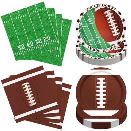 200PCS Football Plates and Napkins Party Decorations - Football Birthday Party Supplies Kit Football Party Favors Set Includes Dinner Plates Dessert Plates and Napkins Soccor Game Gifts Serve 50
