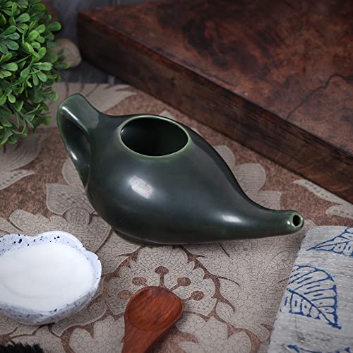Image of Leak Proof Durable Porcelain Ceramic Neti Pot 220 ML for Natural Nasal Cleansing | Natural Treatment for Sinus, Infection and Congestion Microwave and Dishwasher Friendly (Olive Green)