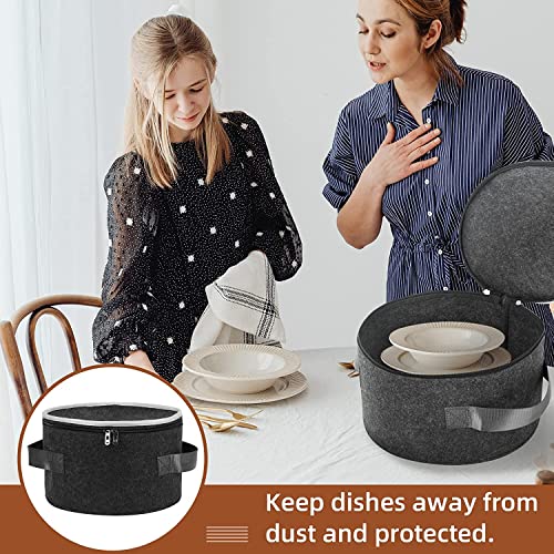 Image of GREENSHEEP Plate Storage Case with 12 Thick Felt Dividers for Storing and Organizing Dinnerware Dishes, Dark Grey