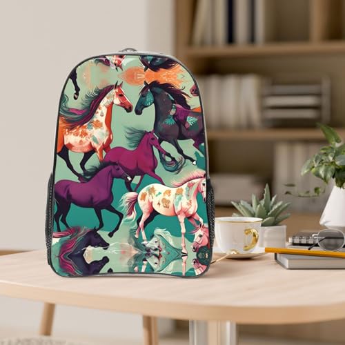 Sac à dos transparent imprimé chevaux avec compartiments de rangement noirs - 5