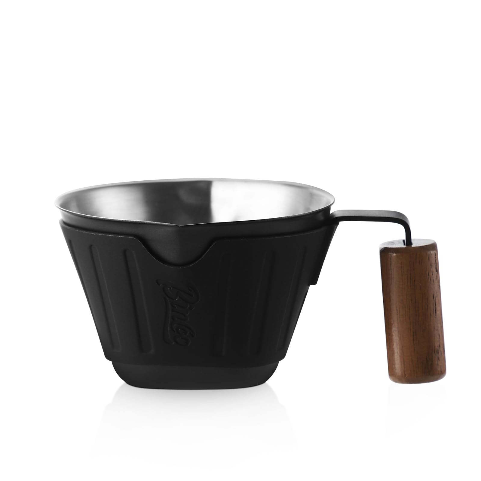 Taza medidora de acero inoxidable para café expreso Bincoo de 90ml con asa y doble boquilla vertedora