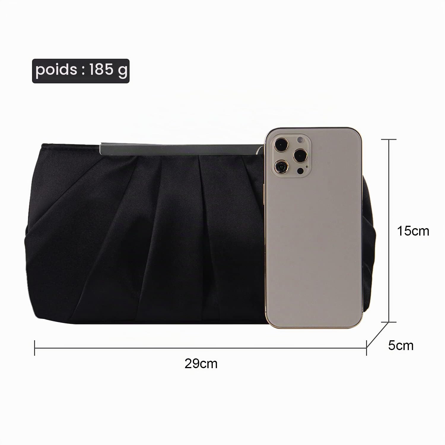 Sac de soirée en satin pour femme Élégant sac à main de soirée plissé en satin pour femme Argenté Sac à main de mariage