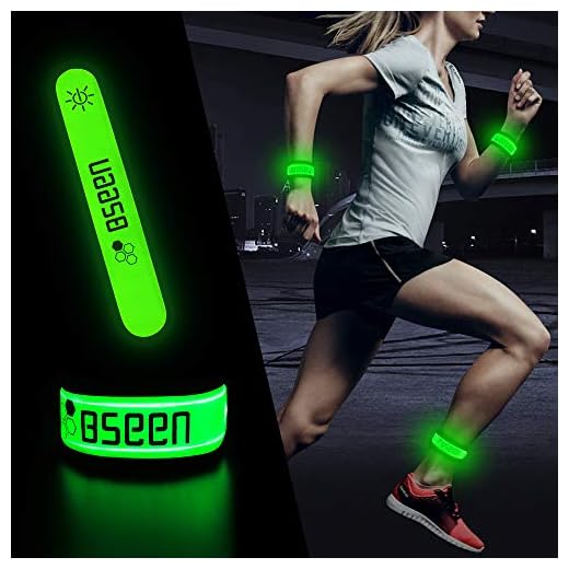 BSEEN LED Light Up Armband - 2 Pack Reflective Running Gear Sport Events Wristbands, Light Up Elastic Arm Bands for Runners, Joggers, Pet Owners, Cyclists (Green-Version 2)