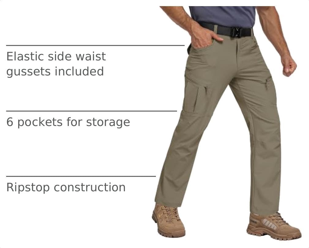  Mens Hiking Pants Lightweight Nylon Stretch Cargo Work Pants for Men Waterproof with Pockets thumbnail