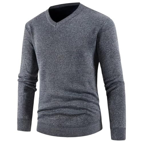 Pull en cachemire mélangé pour homme chic avec col en V élégant gris L