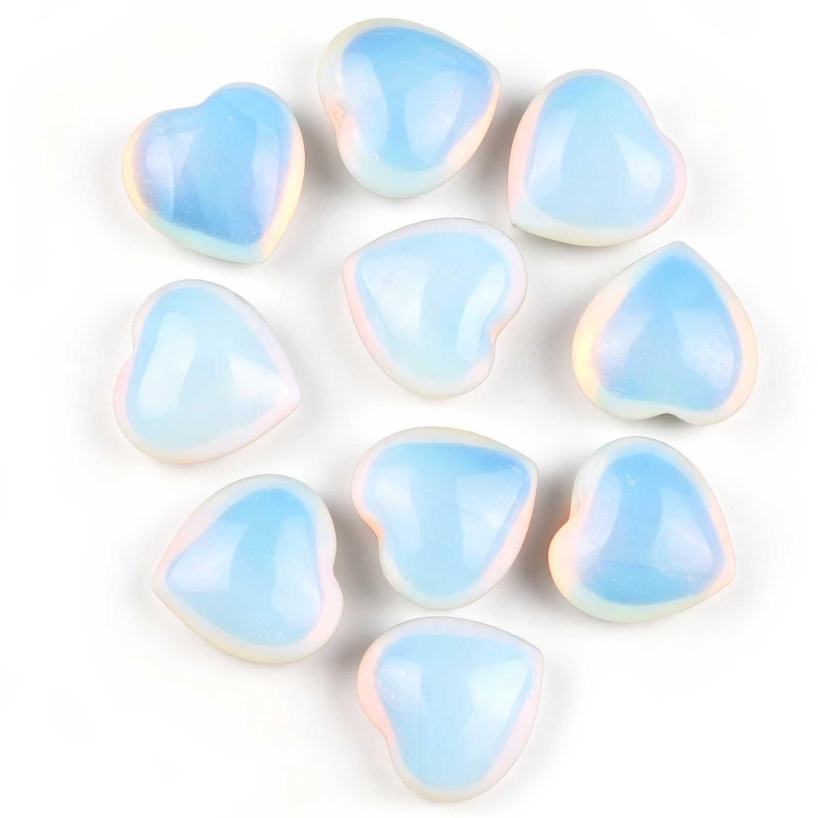AGSHYWFT 20Pcs Healing Crystals and Heart Stones, 0.6" Crystal Heart Gemstone Polished Love Worry Stones Palm Pocket Stone for Reiki Meditation & Feng Shui Home Decor,Opal