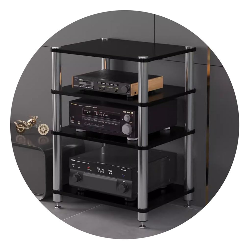 Amplificateur de haut-parleur et platine enfin rangés sur cette étagère