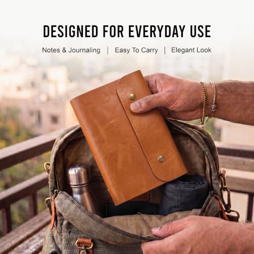 Image of The Messy Corner Leather Button Diary | A5 Travel Notebook & Daily Planner for Men and Women | Vegan & Premium Quality | 80 GSM, 140 Ruled Pages - Stylish Brown Notepad