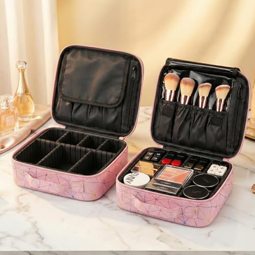Image of SHAMAX Professional Makeup Case Organizer Bag for Women, Travel Cosmetic Kit Vanity Box with Adjustable Dividers, Portable Beauty Makeup Organiser & Cosmetic Travel Pouch | (Baby Pink)