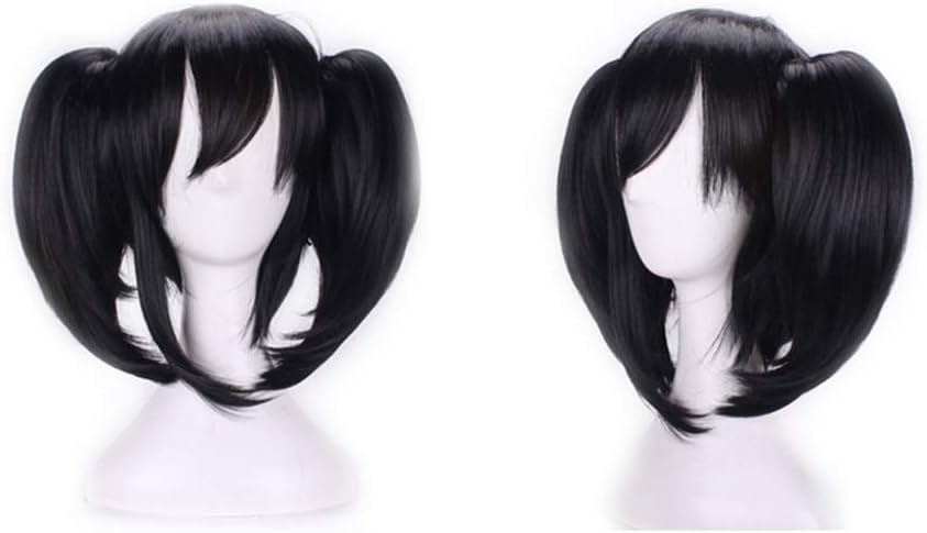 Prettybuy Synthetic Black Pigtails Hair Wig With Bangs Tow Ponytails Hair Heat Resistance Fiber Wig for Daily Use, Cosply, Parties and Halloween ¡Â
