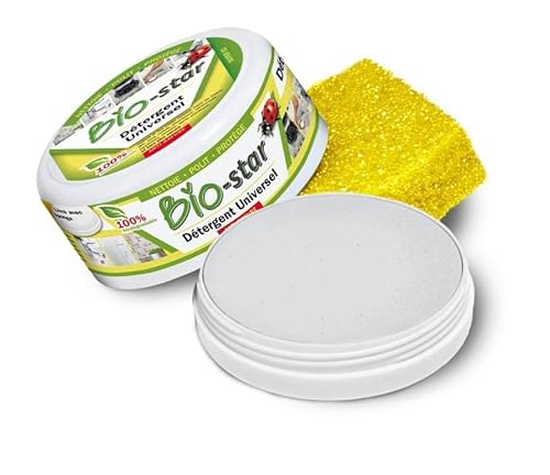 Bio-star® detergente ecologico Atossico e Ipoallergenico. Multiuso per uso universale. Sgrassa, Lucida, Pulisce, Anticalcare e Anti-goccia. Profumo limone. 180gr spugna inclusa