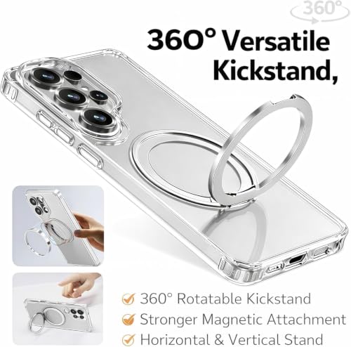 Image of EGOTUDE for Samsung Galaxy S26 Ultra Case | Clear Hard Back Cover with 360 Magnetic Rotate Stand