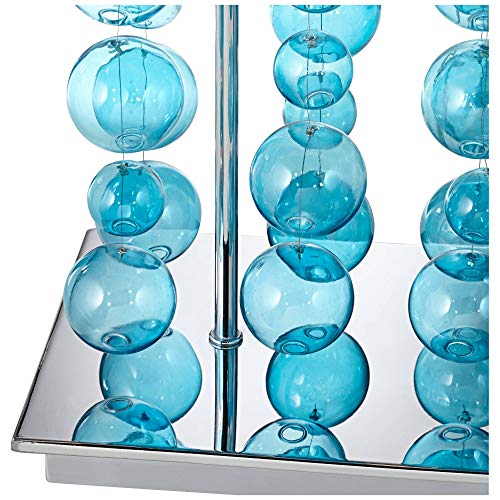 Possini Euro Design Blue Bubble Cascade Modern Coastal Table Lamp 28" Tall Bright Glass Chrome Silver Column White Rectangular Shade For Living Room Bedroom House Bedside Nightstand Home Office #TOP23
