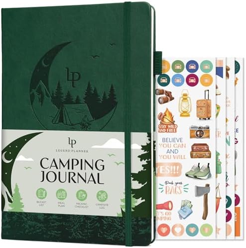 Legend Camping Journal & RV Trip Planner Hardcover - 30 Trip Log With Checklists & Stickers (Dark Green, 7x10) - View #5