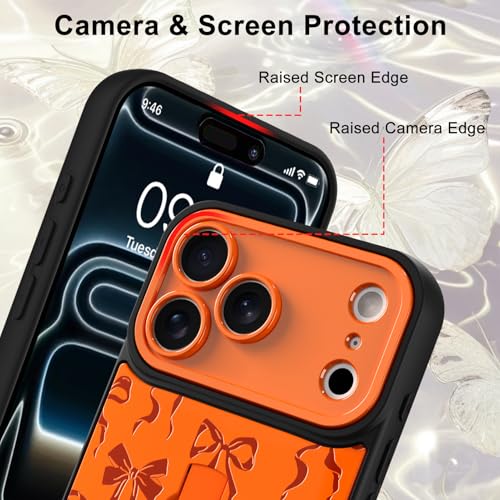 Image of for iPhone 17 Pro Max Case with Finger Strap Holder, Cute Cool Bowknot Bow Tie Print Pattern Design for Women Men, Shockproof Anti Scratch Hand Kickstand Protective Cover, Orange