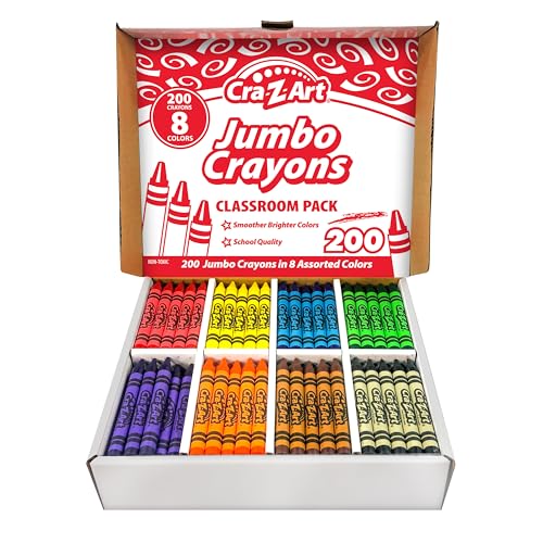 Cra-Z-Art Jumbo Crayon Bulk Class Pack 200ct 8 Assorted Colors, 25 Crayons in Each Color, Back to School Essential for Teachers and Supply Rooms by Cra-Z-Art - Used condition - US$22.90