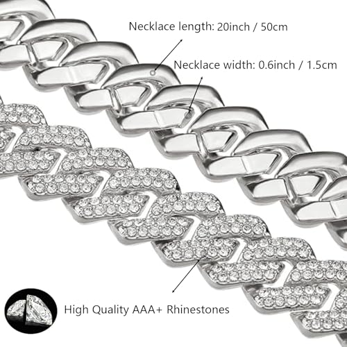 Cuban Link Chain Mens Iced Out Miami Cuban Necklace Silver Bling Diamond Hip Hop Jewelry for Men and Women3
