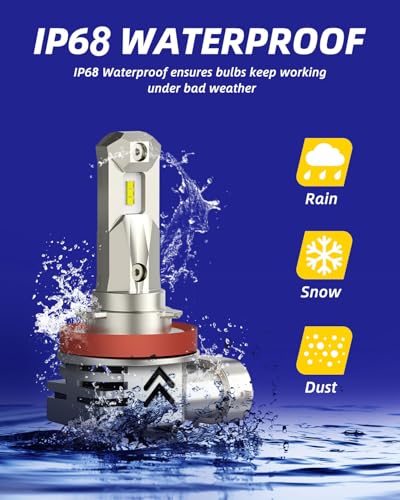 Image of AUTOONE H11 /H9 LED Bulbs, OEM Size Direct Fit 7xBrighter Wireless Plug and Play No Flicker Automotive H8 Light Bulb Replacement for Halogen