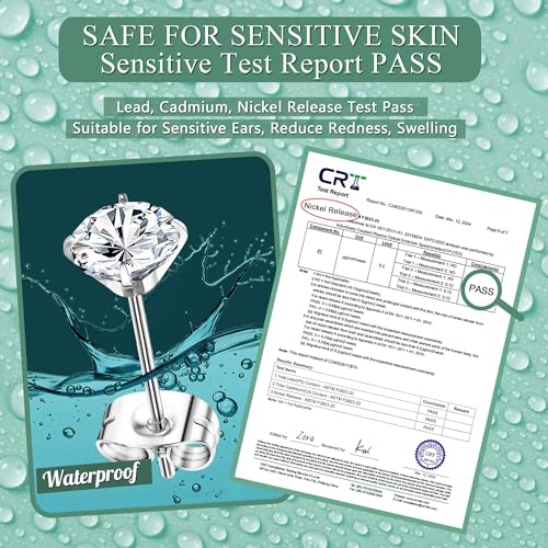 Jstyle 5A Cubic Zirconia Stud Earrings for Women Men, Hypoallergenic 316L Surgical Steel Earrings CZ Earrings Studs Silver Gold Black Cartilage Earring Sets for Multiple Piercing Studs2