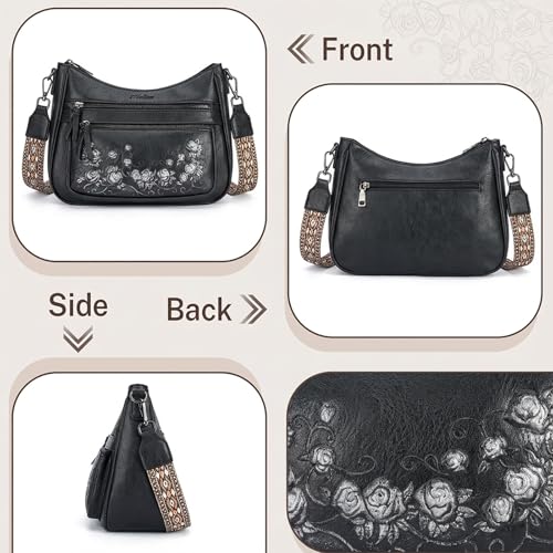 MEITRUE Crossbody Bags for Women Vegan Leather Medium Hobo Purse Women's Hobo Bag Shoulder Handbag with Rose Embossed Design Detachable Wide Strap by MEITRUE - Used condition - Image 6