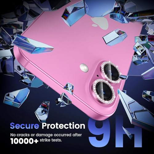 Image of Diamond Camera Lens Protector for iPhone 16 & iPhone 16 Plus Pink HD Clear 9H Hard Tempered Glass Camera Cover Waterproof Easy Install Full Camera Protection Anti Drop Case Friendly Luxury Shiny Diamond Design