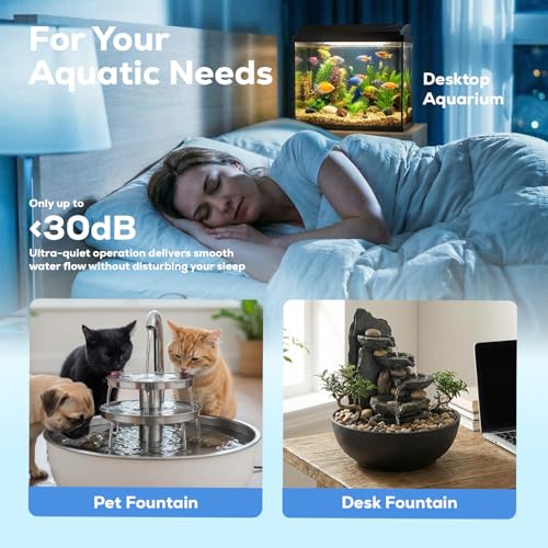 Image of Aqua Dream 66 GPH Submersible Pump - 2.5W Adjustable Ultra Quiet Water Pump for Aquariums and Fountains, 1.9ft Max Lift, Indoor /Outdoor Hydroponic Fish Tank Pump - 7 Pcs